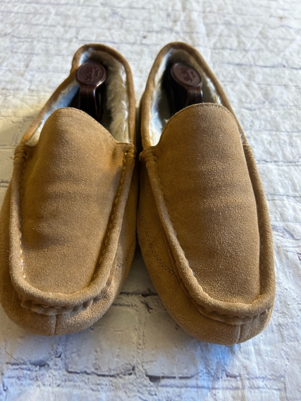 ROYAL CLASS GENUINE SUEDE FUR LINING MENS SLIPPERS SIZE 9/10 TAN COLOR